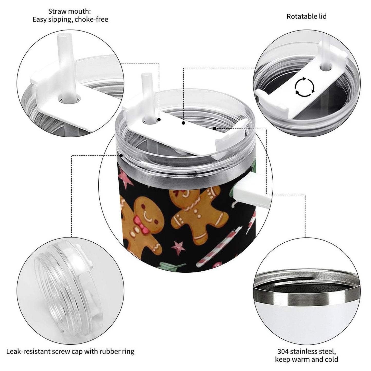 POD US Local 40oz Large Capacity Car Cup Christmas Gingerbread Man