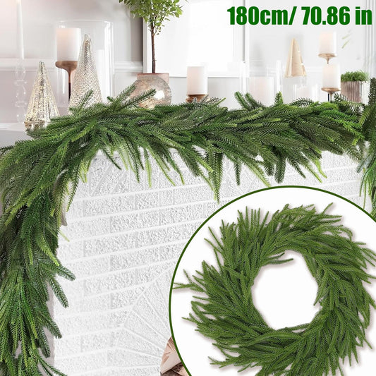 US Local 71 Inch Artificial Norfolk Pine Garlands Real Touch Christmas Pine Garland DIY Wreath Supplies Faux Cedar Realistic Greenery For Xmas New Year Party Table Wall Fireplace Mantl Decoration