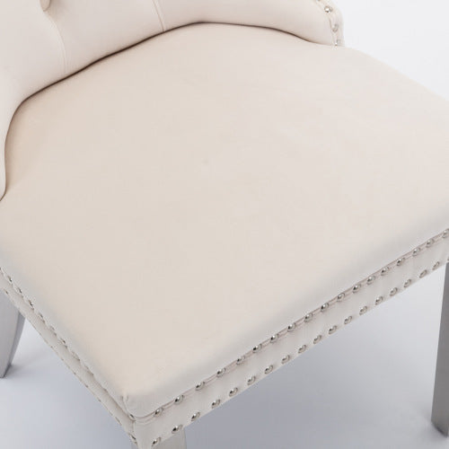 US Local High-end Tufted Solid Wood Contemporary Velvet Upholstered Dining Chair With Chrome Stainless Steel Plating Legs,Nailhead Trim,Set Of 2