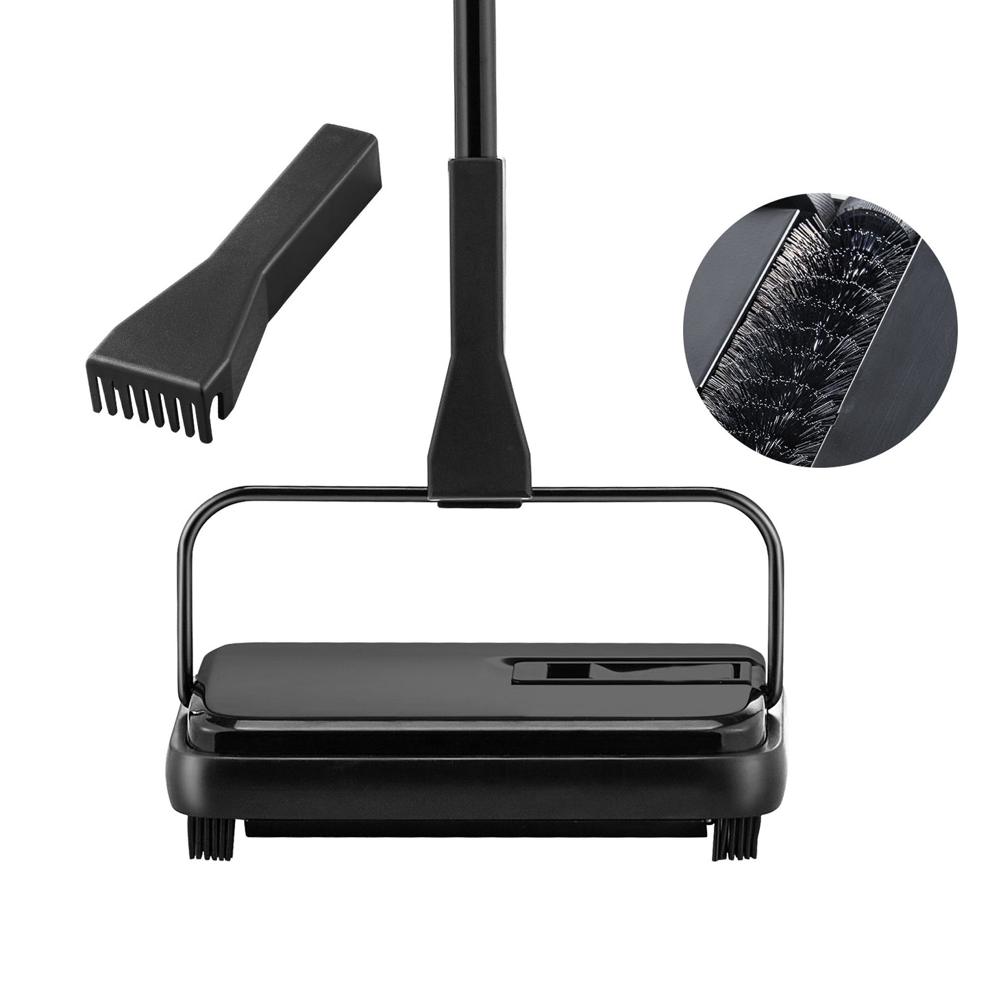 US Local VEVOR Carpet Sweeper, 7.87 In Sweeping Paths, Floor Sweeper Manual Non Electric, 300 Ml Dustbin Capacity With Comb For Home Office Rugs Hardwood Surfaces Wood Floors Laminate, Cleans Dust Pet Hair