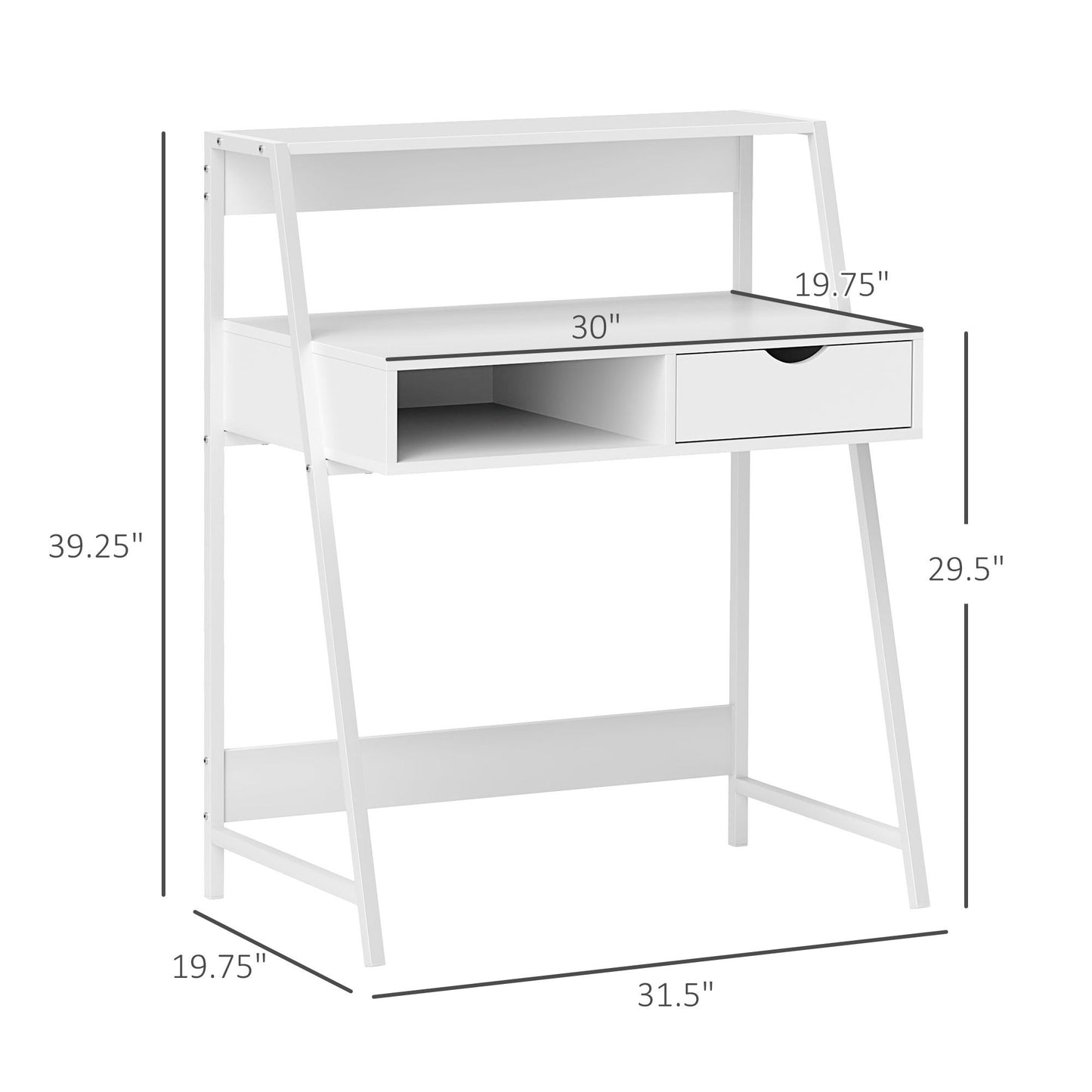 US Local Home Office Desk, Computer Desk For Small Spaces, Study Table With Drawer And Storage Shelves, White