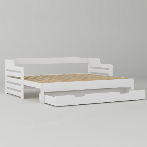 UK Local Daybed, Trundle And Drawer, Cabin Bed, SIngle Guest Bed Sofa Bed, Pull Out Trundle And Storage Drawer For Living Room And Bedroom - 3 90 X190 Cm - White