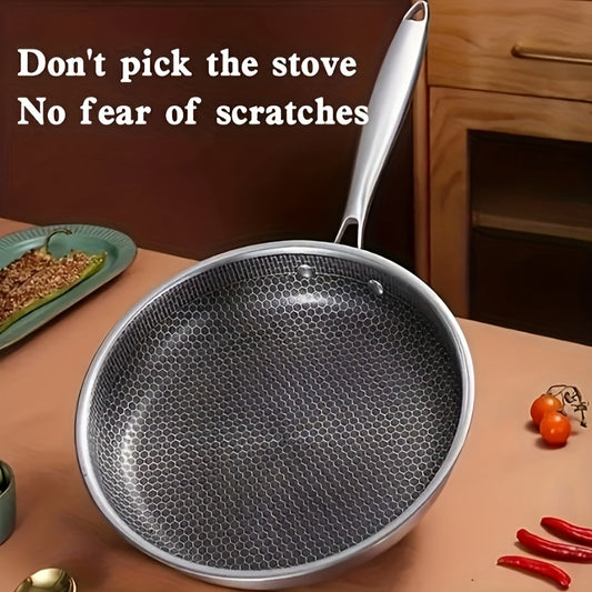 US Local 1 PC Household Kitchen Honeycomb Stainless Steel Non Stick Frying Pan,Easy To Clean, Suitable For Frying Steak, Fish, And Eggs,Suitable For All Stoves