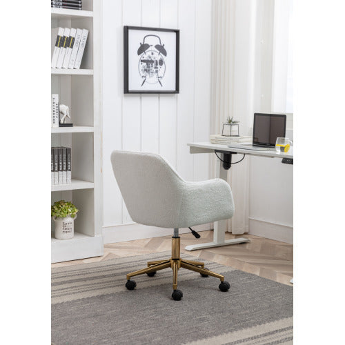 UK Local New Teddy Fabric Material Adjustable Height Swivel Home Office Chair For Indoor Office With Gold Legs,White