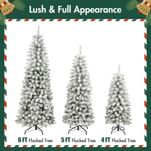 US Local 3 Pcs Flocked Artificial Christmas Tree Set With Lights, 4ft 5ft 6ft Christmas Snow Tree Set, Christmas Decor