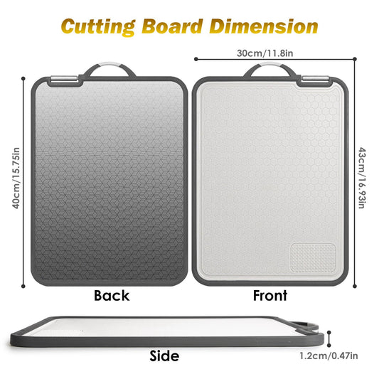 US Local 2Pcs Double Sided Cutting Board Stainless Steel PP Chopping Board Lightweight Kitchen Cutting Board Mesh Design With Grinding Zone Knife Sharpener Handle Dishwasher Safe