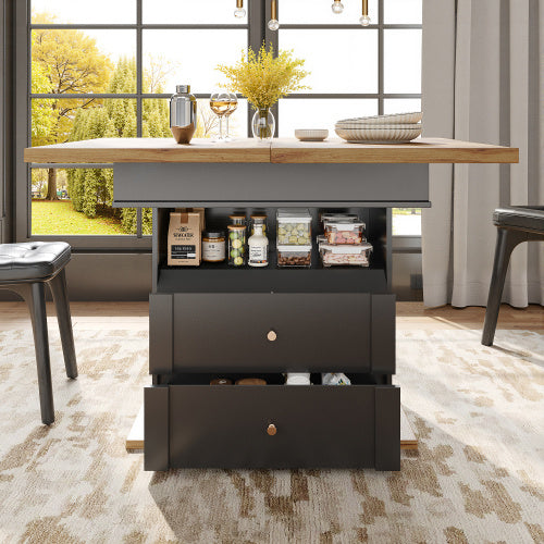 UK Local Telescopic Dining Table 110-140x80 Cm,Foldable Kitchen Table For 4-6 People, Extendable Dining Table, Space-saving Kitchen Table, For Kitchen And Living Room, Minimalist Cabinet Door Design, Black