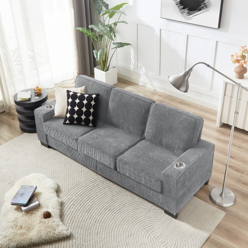 USA Local 83.86Corduroy Fabric Sofa,Modern Compressed Couch,3-Seater Sofa, Furniture For Living Room,Bedroom,office