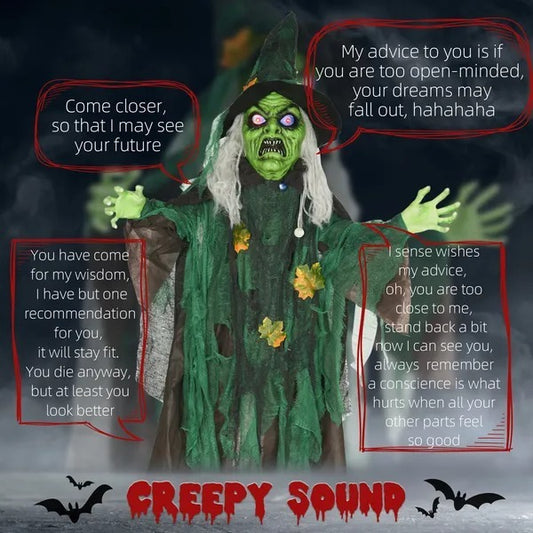 CA Local Outdoor Halloween Decoration Witch, Animated Prop Decor With Sound And Motion Activated, Light Up Eyes, Creepy Sound