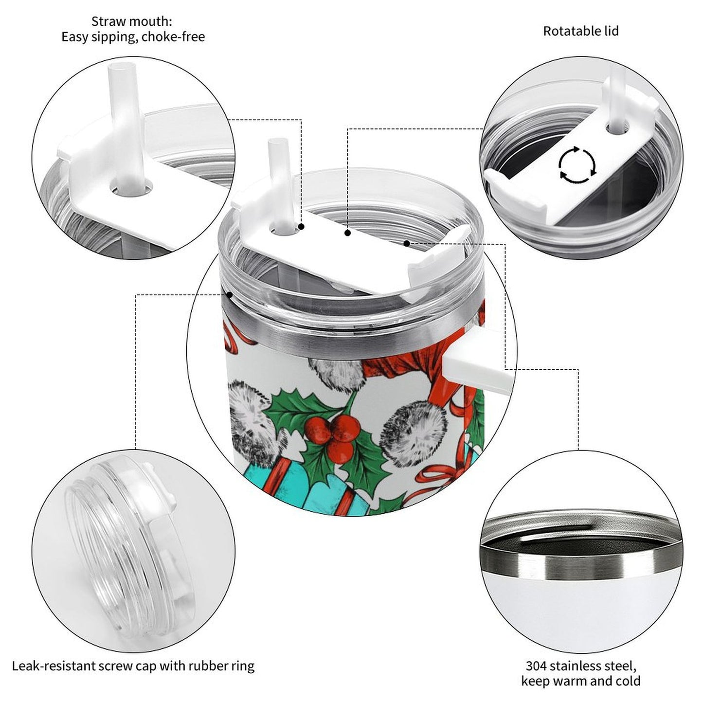 PHDT00295 POD US Local Tumbler 40 oz Large Capacity Car Cup Christmas Hats, Bells, Gifts