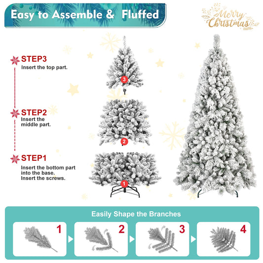 US Local 5 ft Velvet Christmas Tree With 250 Warm White LED Lights - 518 Tips, Snowy PVC And Stiff Needle Branches, Hinged Design For Easy Setup, Sturdy Metal Stand - Panoramic Realistic Holiday Tree