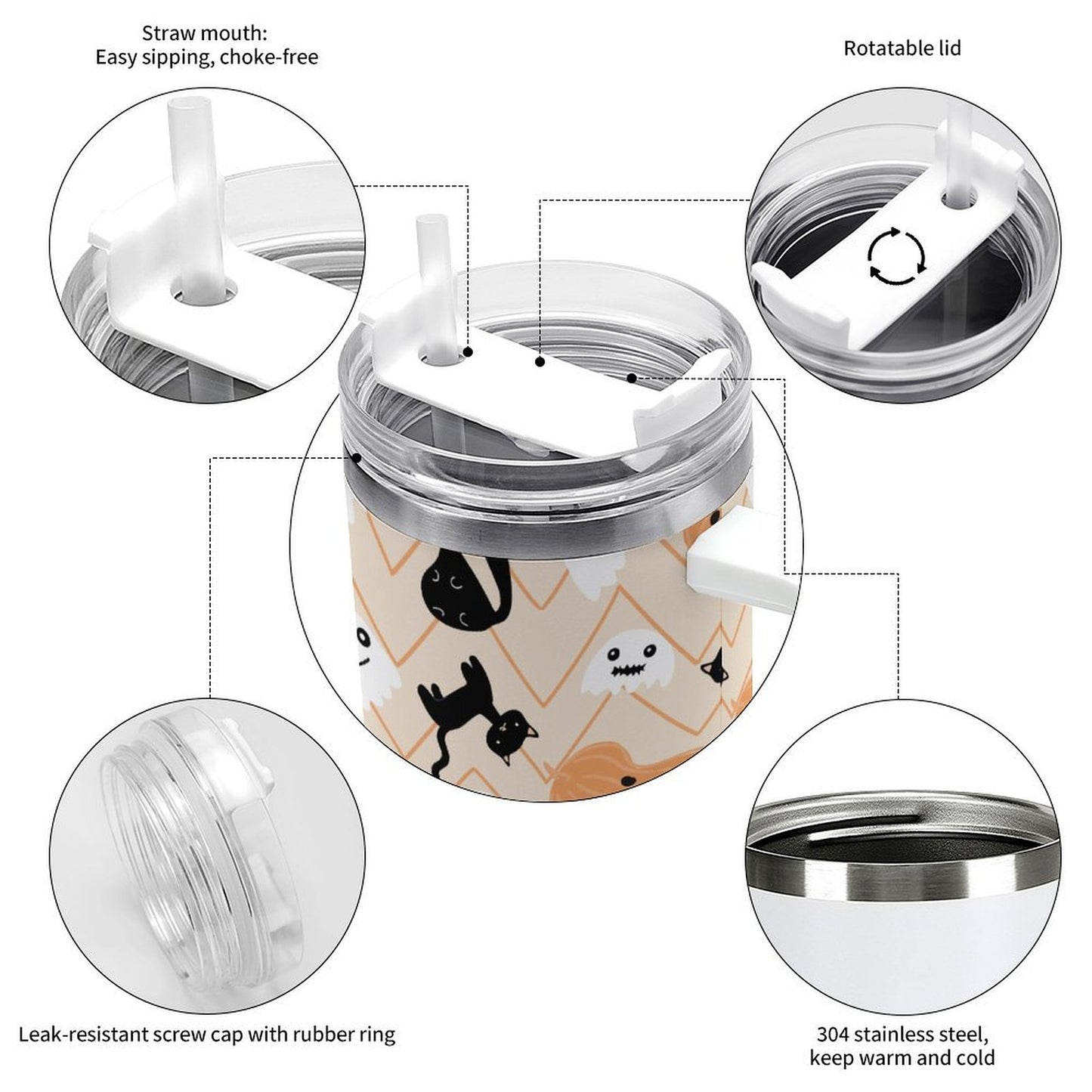 POD US Local Tumbler 40 oz Large Capacity Car Cup Halloween, Cat, Pumpkin