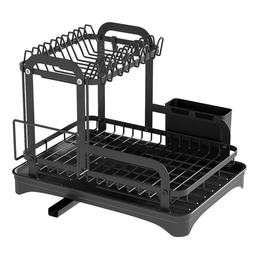 US Local 1Pc 2-Tier Dish Drying Rack For Kitchen Counter Space Saving Rustproof Dish Rack With Drainboard Detachable Kitchen Drainer Organizer Set With Utensil Holder Bowl Rack Dish Rack Chopping Board Rack
