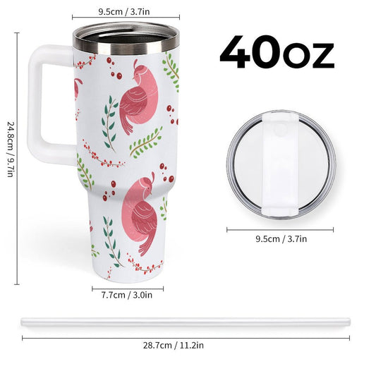 POD US Local Tumbler 40oz Large Capacity Car Cup Christmas Bird Pink Branches 11