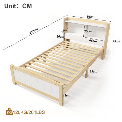 UK Local Solid Wooden Bed Frames, Single Storage Headboard Bed, 3FT Single 90 X 190 Cm Frame Only