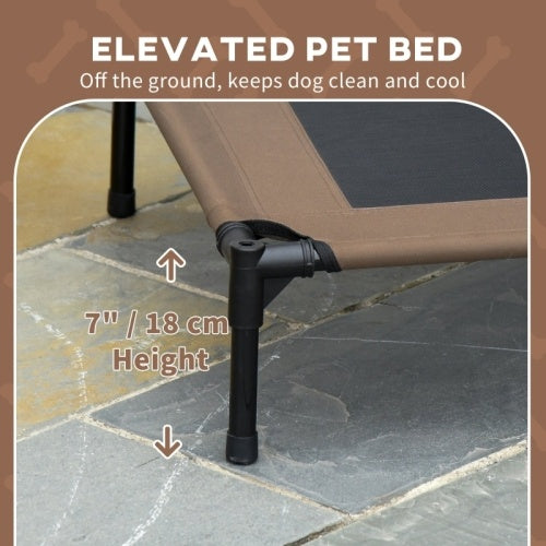 UK Local PawHut Raised Dog Bed Waterproof Elevated Pet Cot With Breathable Mesh UV Protection Canopy Brown, For Medium Dogs, 76 X 61 X 73cm