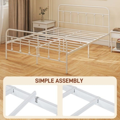 UK Local HOMCOM Double Minimalistic Metal Bed Frame - White