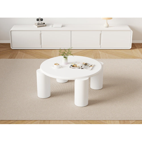 UK Local White Round Coffee Table,Wooden Painted Coffee Table,Tea Table, Cute Wooden Modern Center Table With 4 Legs For Bedroom Apartment, Living Room, Farmhouse