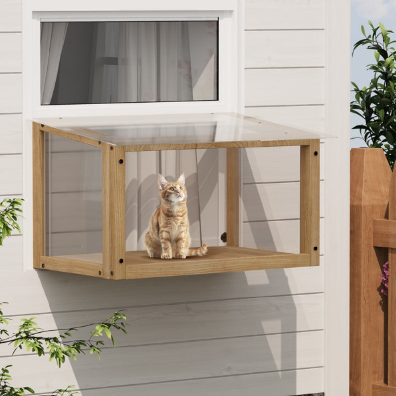 US Local Waterproof Window Cat Perch Catio, Wood Cat Window Box, Window Catio For Indoor Cats. Suitable Single Hanging Window With An Inner Diameter Of The Window Frame With A Net Opening Width Of 24-35 In