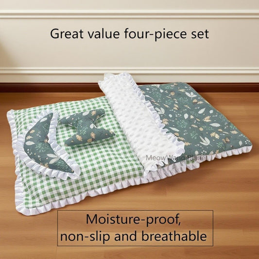 US Local Warm & Cozy 4-Piece Pet Bedding Set – Plush Cat and Dog Bed with Blanket, Cushion & Non-Slip Mat | Perfect for Winter Comfort