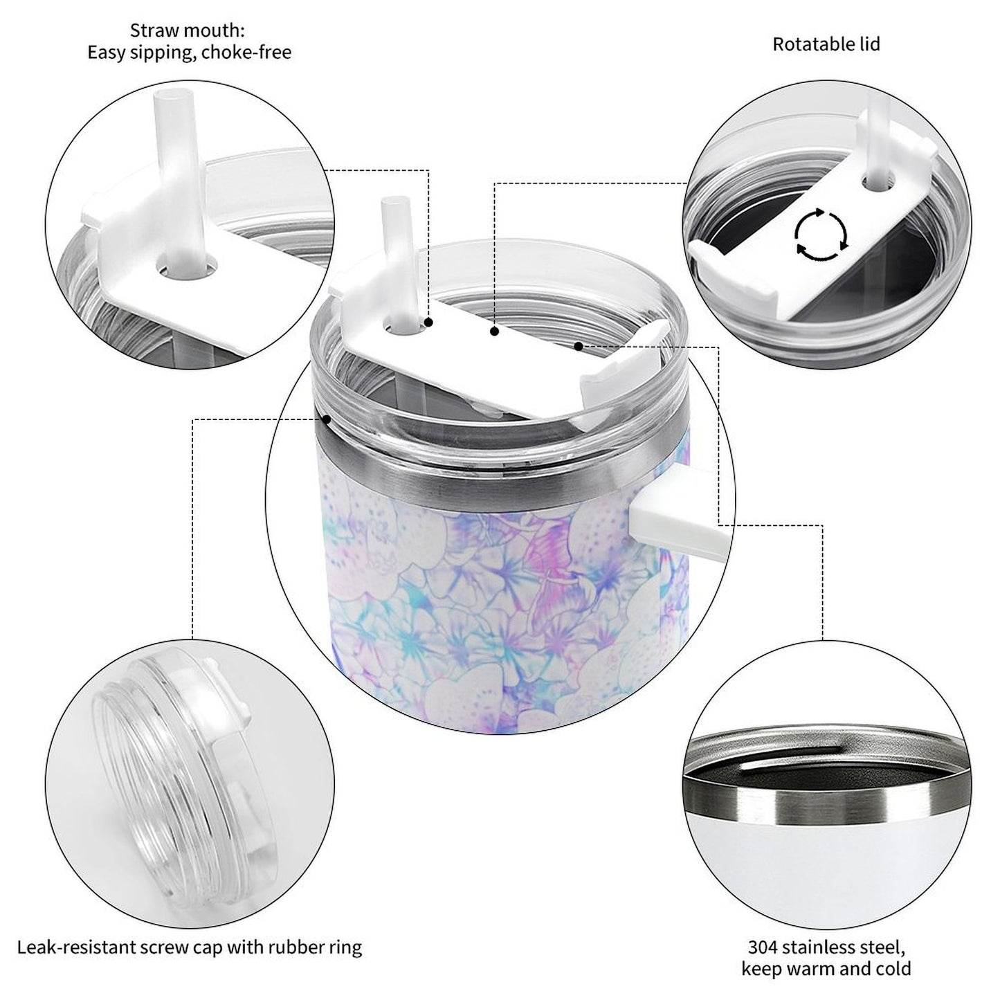 PHDT00471 POD US Local Tumbler 40 oz Large Capacity Car Cup Watercolor, Blending, Flowers