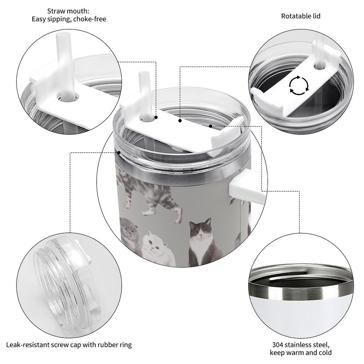 PHDT00245 POD US Local Tumbler 40 oz Large Capacity Car Cup Cat