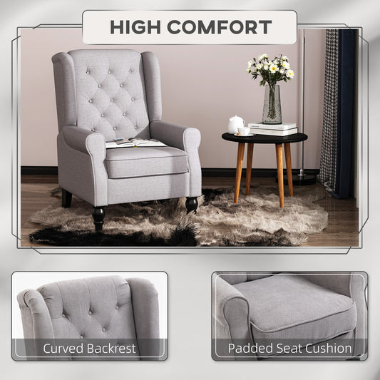 US Local Gray Fabric Tufted Club Accent Chair With Removable Cushion, Wooden Legs
