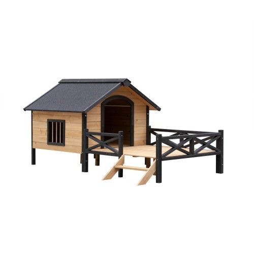 US Local Outdoor Large Cabin Style Wooden Kennel With Porch