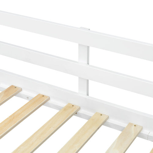 UK Local Wooden Bed, Children S Bed, 3ft Single Bed 90x190cm, MDF Pinewood Plywood, Safety Guardrail, Two Storage Drawers With Wheels,Roof Shape, White Natural