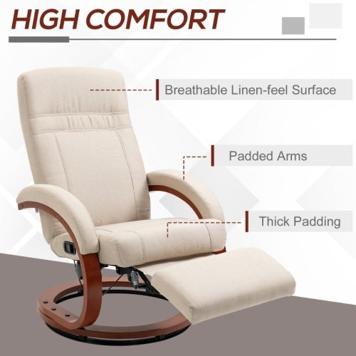 UK Local HOMCOM 135 Manual Reclining Swivel Chair, With Footrest - Beige
