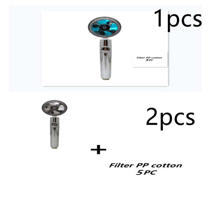 US Local Propeller Driven Shower Head With Stop Button And Cotton Filter Turbocharged High Pressure Handheld Shower Nozzle