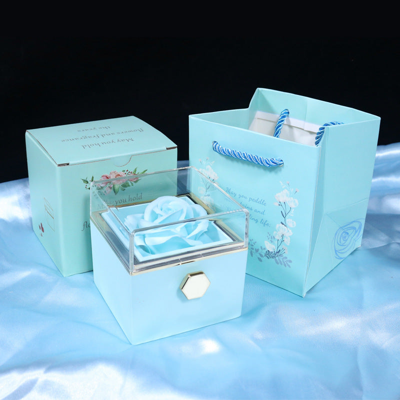 US Local Rotating Soap Flower Rose Gift Box Creative Rotating Rose Jewelry Packaging Box Valentine's Day Gift For Women