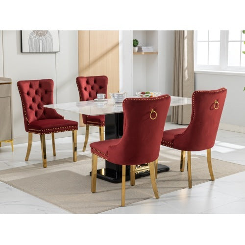 US Local High-end Tufted Solid Wood Contemporary Velvet Upholstered Dining Chair With Golden Stainless Steel Plating Legs,Nailhead Trim,Set Of 2