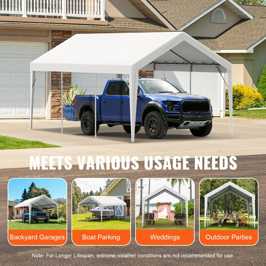 US Local VEVOR Carport Replacement Canopy Cover 10 X 20 Ft, Garage Top Tent Shelter Tarp Heavy-Duty Waterproof & UV Protected, Easy Installation With Ball Bungees,White Only Top Cover, Frame Not Include