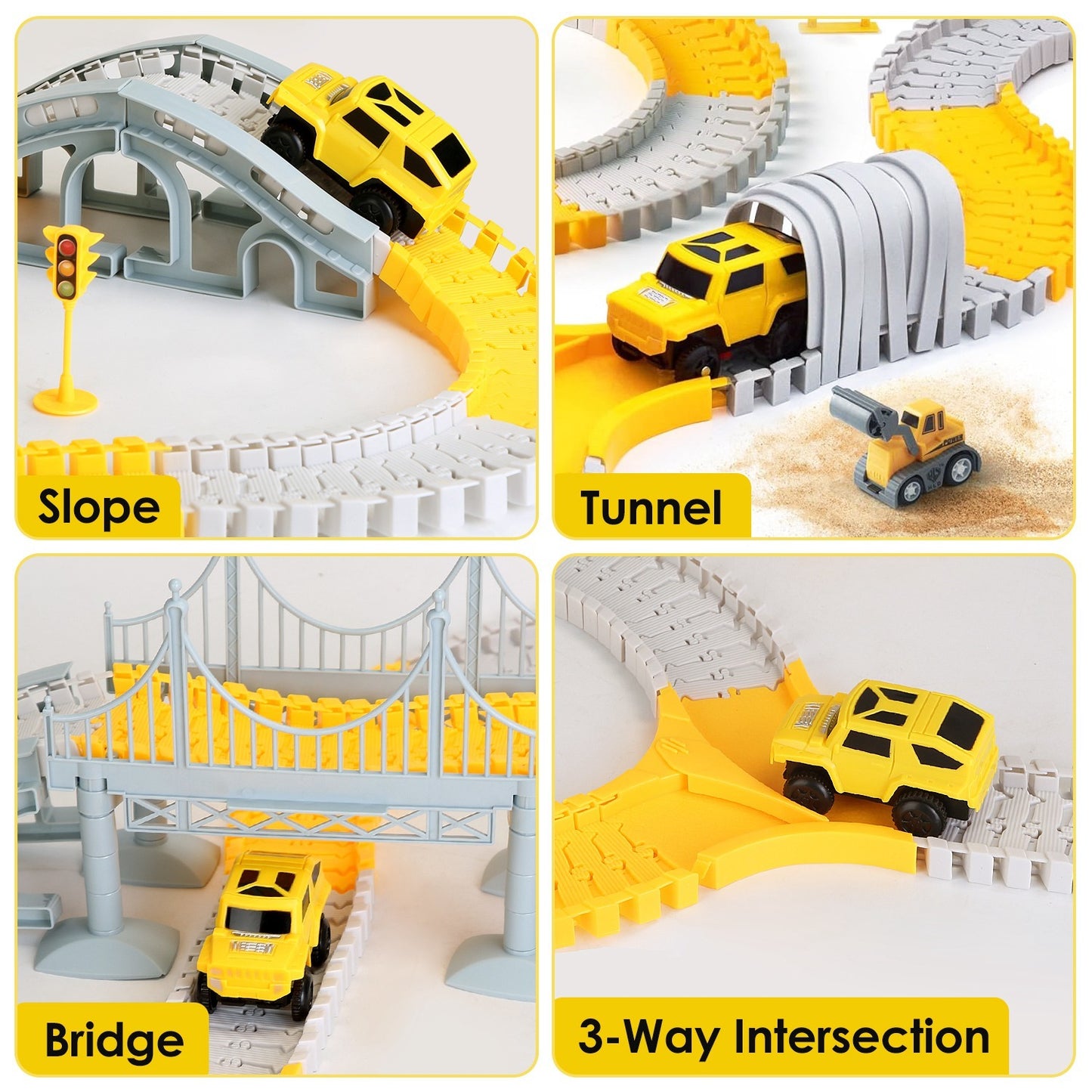 US Local 1Pc 340Pcs Construction Race Track Set Kids DIY Construction Toys STEM Flexible Car Track Playset Gift For Toddlers Boys Aged 3 4 5 6 Year Old