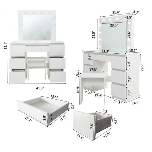US Local Large White Vanity Tables With Mirror And Light