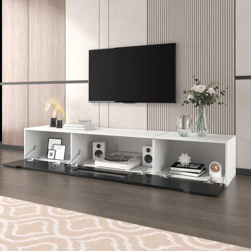 UK Local TV Cabinet, High-gloss TV Cabinet, Matching Colours In White And High-gloss Black, With Colour-changing LED Lights. Only Front Cabinet Door High-gloss