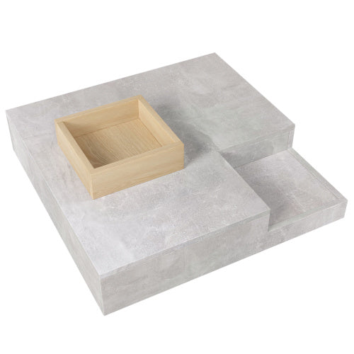 UK Local Coffee Table, Living Room Table, Side Table With Removable Storage Box, Concrete Gray And Wood Color, 72x72x30 Cm