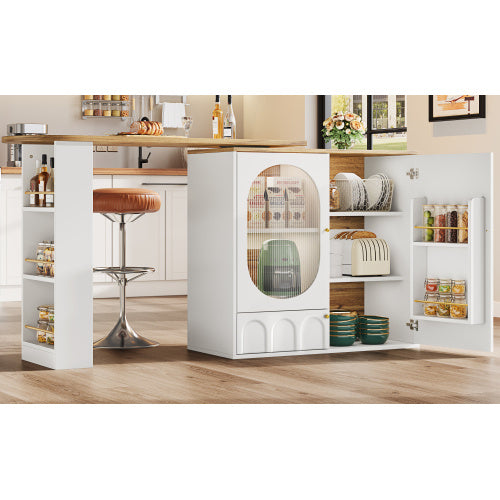 UK Local 360 Rotating Bar Table Body 138 X 39 X 105 Cm, Coffee Bar Furniture, Rotating Dining Table With Storage Space, Kitchen Island, Two Doors With Shelves, Sideboard, Buffet, White