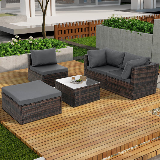 US Local Patio Furniture, Outdoor Furniture, Seasonal PE Wicker Furniture, 5 Set Wicker Furniture With Temper