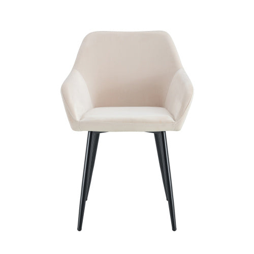 US Local Leisure Modern Living Dining Room Accent Arm Chairs Club Guest With Strong Black Metal Legs, Set Of 2, TEDDY Fabric Beige