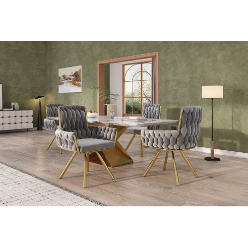 UK Local Velvet Dining Chair, Armchair, Single Luxurious Living Room And Bedroom Swivel Chair, Leisure Swivel Chair With Four Metal Support Legs, Gray