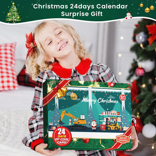 US Local Advent Calendar Christmas Countdown Calendar For Kids, 24PCS Cartoon Engineering Vehicle Playset, Christmas Gifts Toys For 6 Year Old Boys And Girls