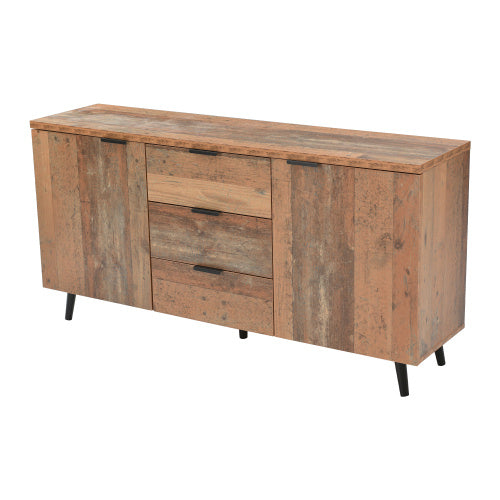 UK Local Sideboard Storage Cupboard Kitchen Buffet Sideboard TV Cabinet With Adjustable Shelves Dresser Vertical Cabinet Three Drawers For Living Room Dining Room Bedroom Vintage Brown 140cm