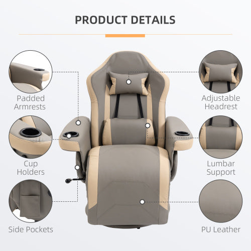 UK Local HOMCOM Manual Recliner Armchair PU Leather Lounge Chair W Adjustable Leg Rest, 135 Reclining Function, 360 Swivel, Grey