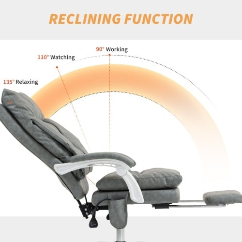 UK Local HOMCOM Faux Leather Office Chair, With Inflatable Lumbar - Grey