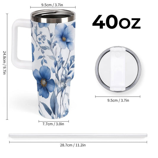 PHDT00230 POD US Local Tumbler 40 oz Large Capacity Car Cup Blue, Ink, Watercolor, Flower