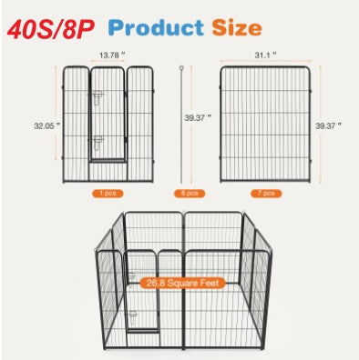 US Local Dog Playpen Indoor Fence Height Metal Exercise Pen With Door Small Puppy-Medium-Large Dogs Animal Pet For Outdoor, Garden, Yard