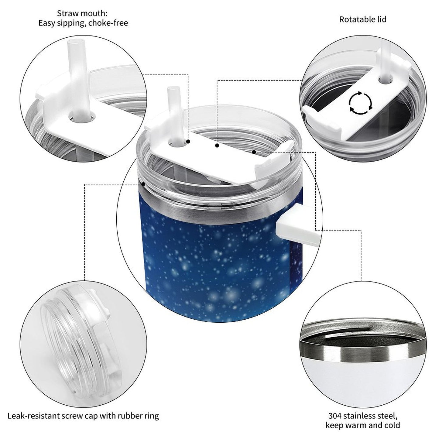 PHDT00103 POD US Local Tumbler 40 oz Large Capacity Car Cup Christmas Tree, Stars, Winter