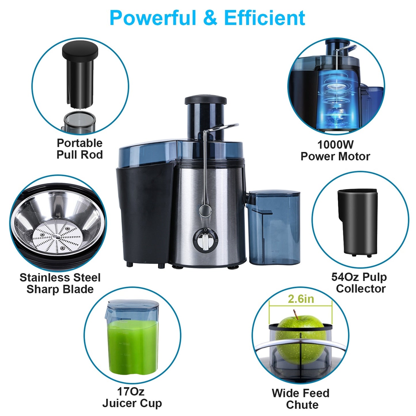 US Local 1Pc Centrifugal Juicer Juice Extractor With 2 Speeds 2.6in Wide Feed Chute 17Oz Juicer Cup 54Oz Pulp Collector Electric Juicer For Fruits Vegetables
